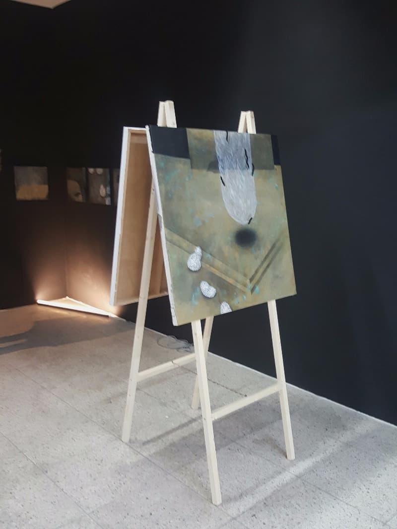 A.D 바닥1 · 한지에 먹.  목탄.  혼합안료 · 75x75cm · 2017
