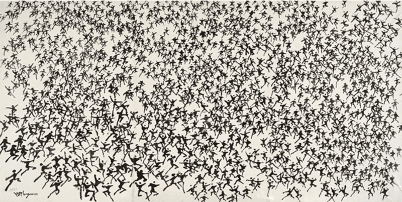 군상 · 한지에 먹 · 100x200cm · 1983