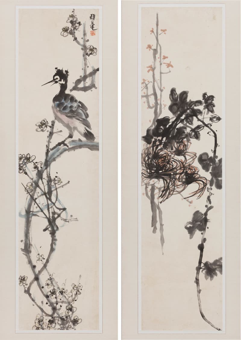 이응노 - 무제 · 종이에 수묵담채 · 124 x 31 cm x 2 점 · 연도 미상