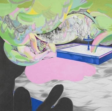 순간의 틈 · 장지에 먹과 채색 · 130x130cm · 2018