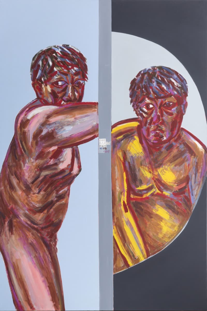 서용선 - 두개의 거울_자화상_ Paris · 캔버스에 아크릴채색 · 228×149cm · 2015