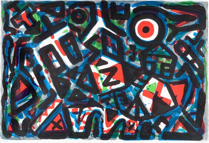 Bewegung um das Zentrum herum · Lithograph on laid paper · 69x99.5cm · 2006 · A.R. Penck