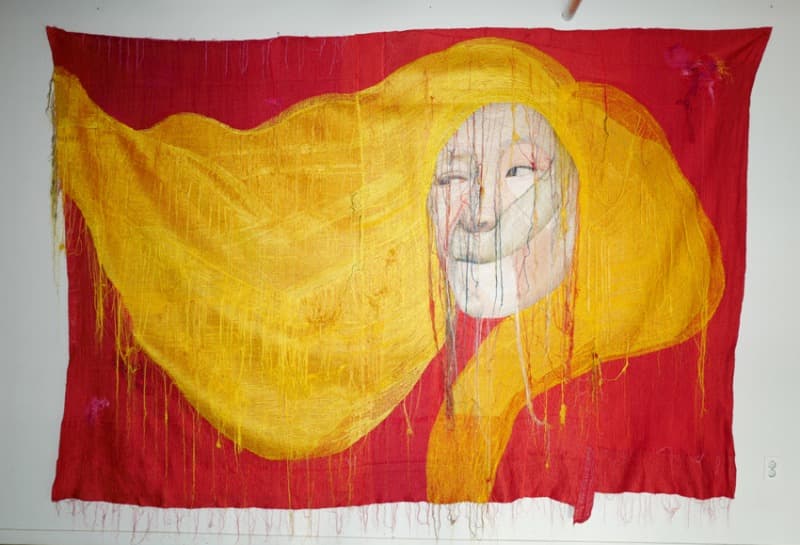 윤지선 - Rag Face #14001 · 프린트 된 광목천에 바느질 · 260×350cm · 2014