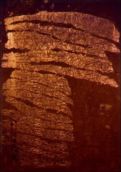 양지창 나의 몸으로부터 손톱을 잘라내다 · 종이 위에 먹과 한약 · 290x410cm · 1993-1999