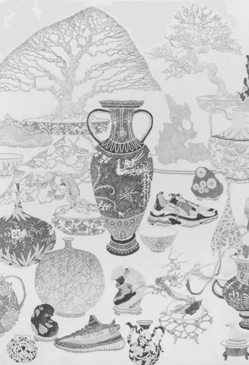 우아한 노력 · 장지에 연필_ · 137×200cm · 2018_부분