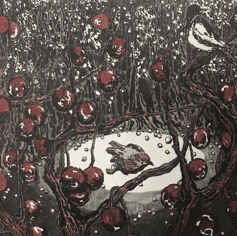 참새와 홍옥 · 캔버스에 아크릴채색_ · 126×165cm · 2017