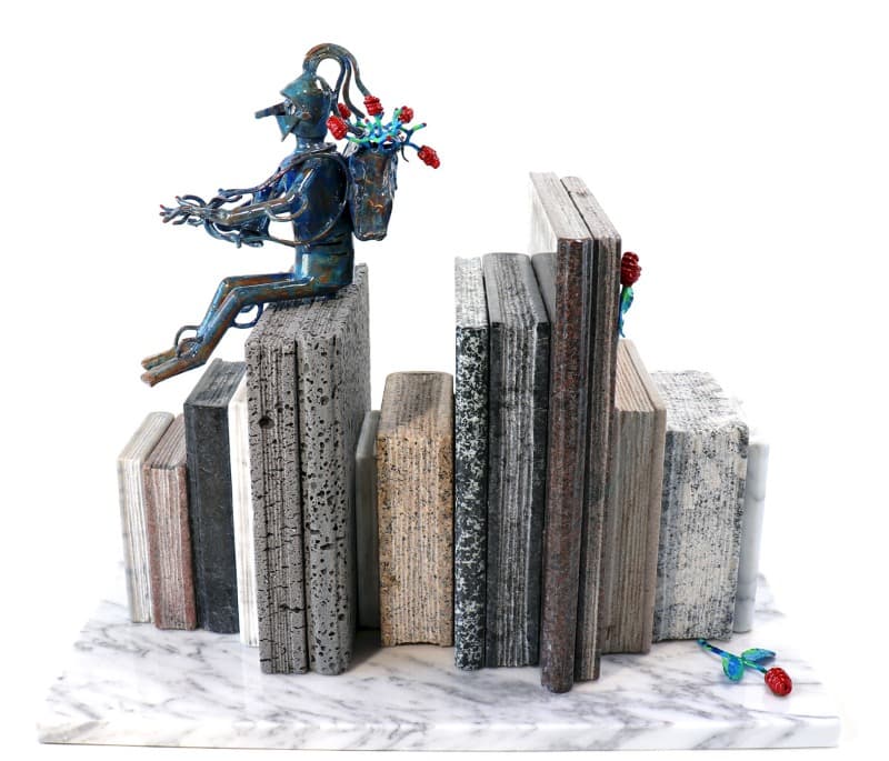 책속의 여정 · 대리석. 동 · 50x40x35cm · 2018