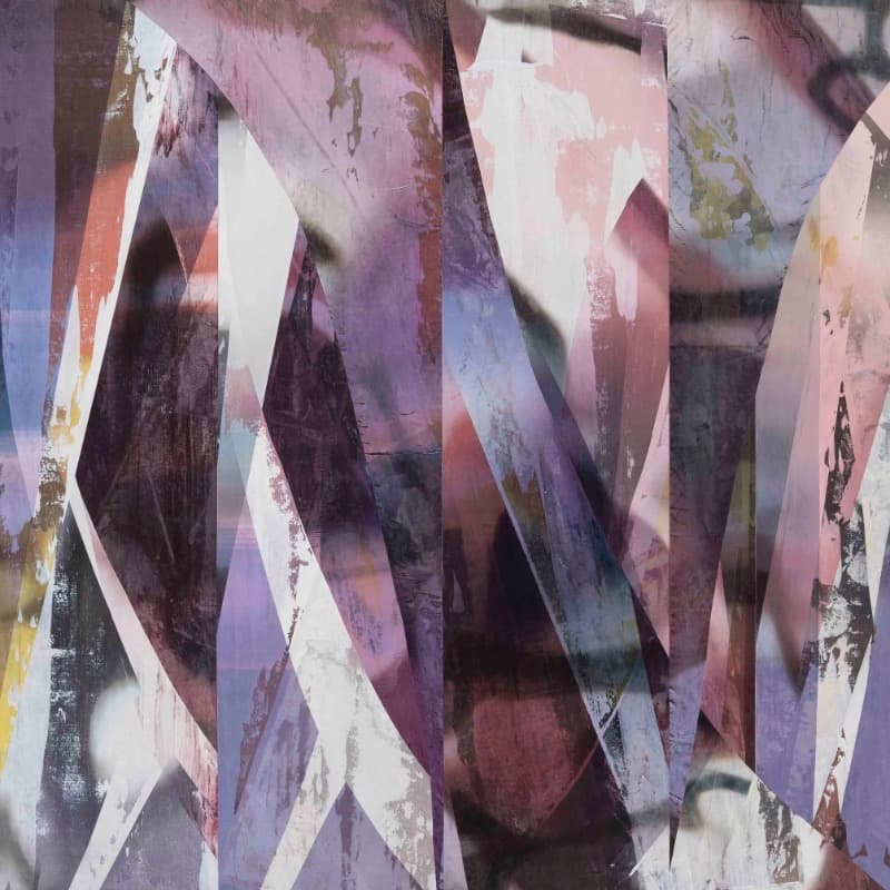이승찬 - 4C64 · Acrylic. Inkjet print. mesh cloth. paper and varnish on canvas · 160 × 160cm