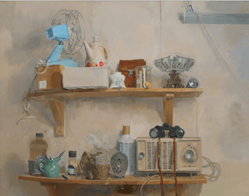 Studio shelves · Oil on canvas · 91 x 116 cm · 2017-18