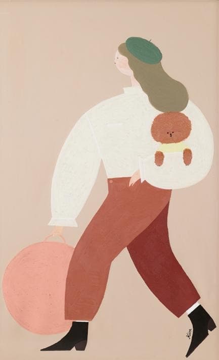 가족사진: 핑구와 나 · 종이에 혼합재료 · 140x88cm · 2018