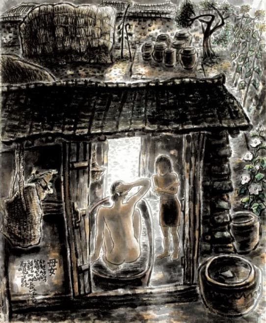 모녀 · 수묵담채 · 109X91cm · 1999