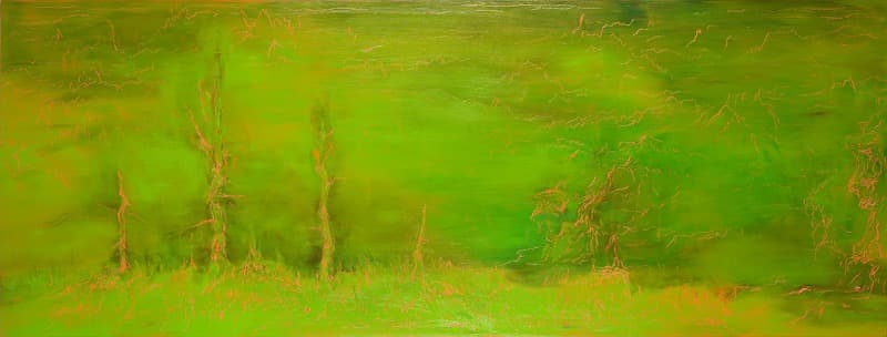 초평송가 草坪松歌_ 콘크리트 벽면의 균열과 얼룩 · Oil on birch plywood · 70×185.4cm · 2018