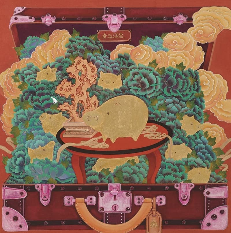장경희_금옥만당2 · 비단에 석채 · 50x50cm · 2018