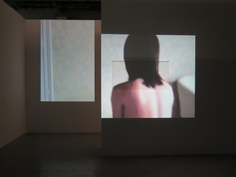 A scene in a movie · 합판에 수성 페인트_ 비디오 반복 재생 · 가변 크기 · 2017 · A scene in a movie · Waterproof paint_ video replaying_ variable size_ writer on plywood