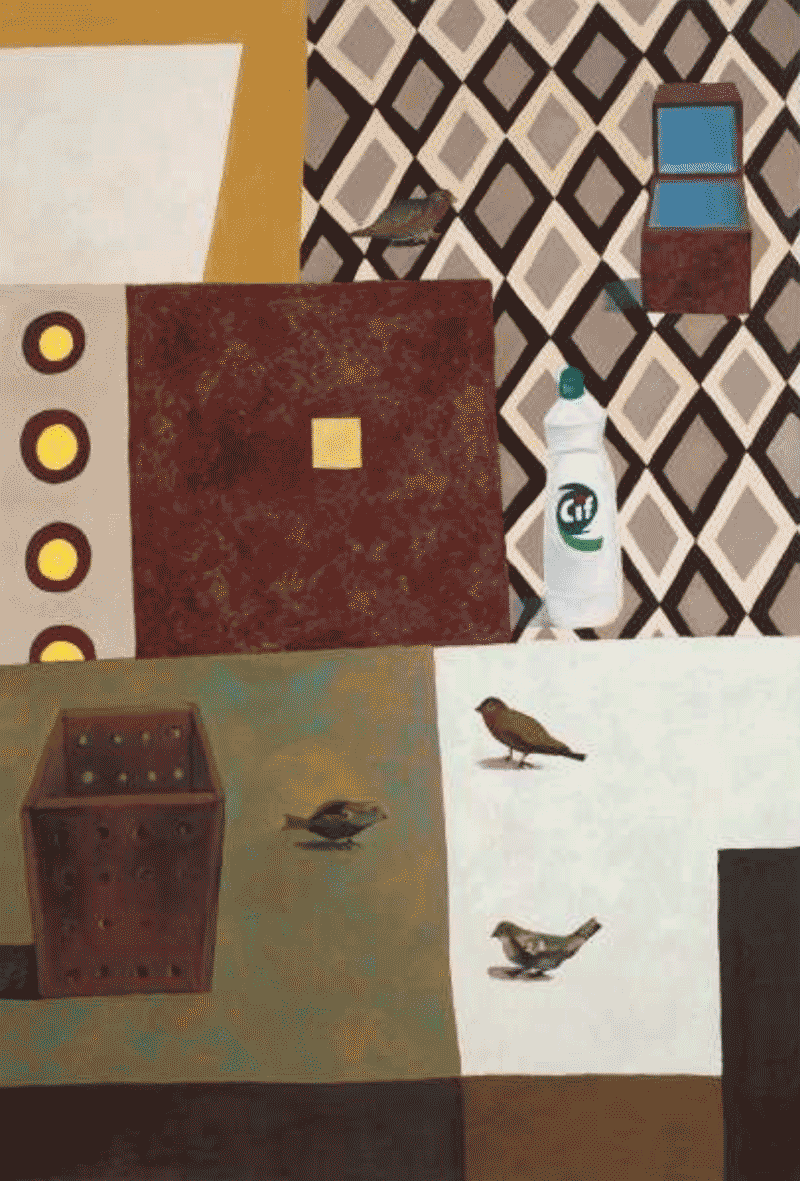 Nathaile My Birds and Friends · oil on paper marouflaged on canvas · 149x102cm · 1995 · Nathaile My Birds and Friends · oil on paper marouflaged on canvas