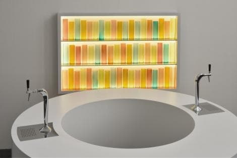 Looped Bar (front) / Color Field (back) · Corian.MDF.stainless steel.beer taps.stools/corian. Plexiglas. LED. Aluminium · 220 cm x 159.5 cm / 120.6 x 180.6 x 17 cm · 2018