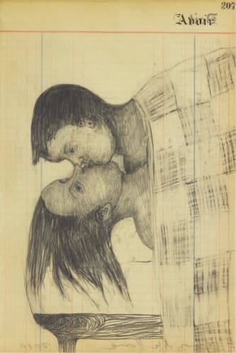 EL BESO III · Pencil on paper. wax · 38x26cm · 2010