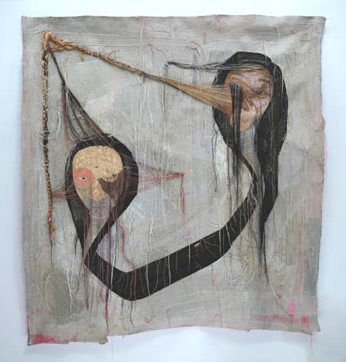 rag-face-#18010-1 · Sewing-on-Fabric-and-Photograph · w143xh154cm-LR · 2018 · rag-face-#18010-1 · Sewing-on-Fabric-and-Photograph