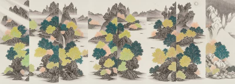 심경 · 장지에 먹과 채색 · 70×200cm(8폭 · 2018 · heart and soul · food and color on the ground