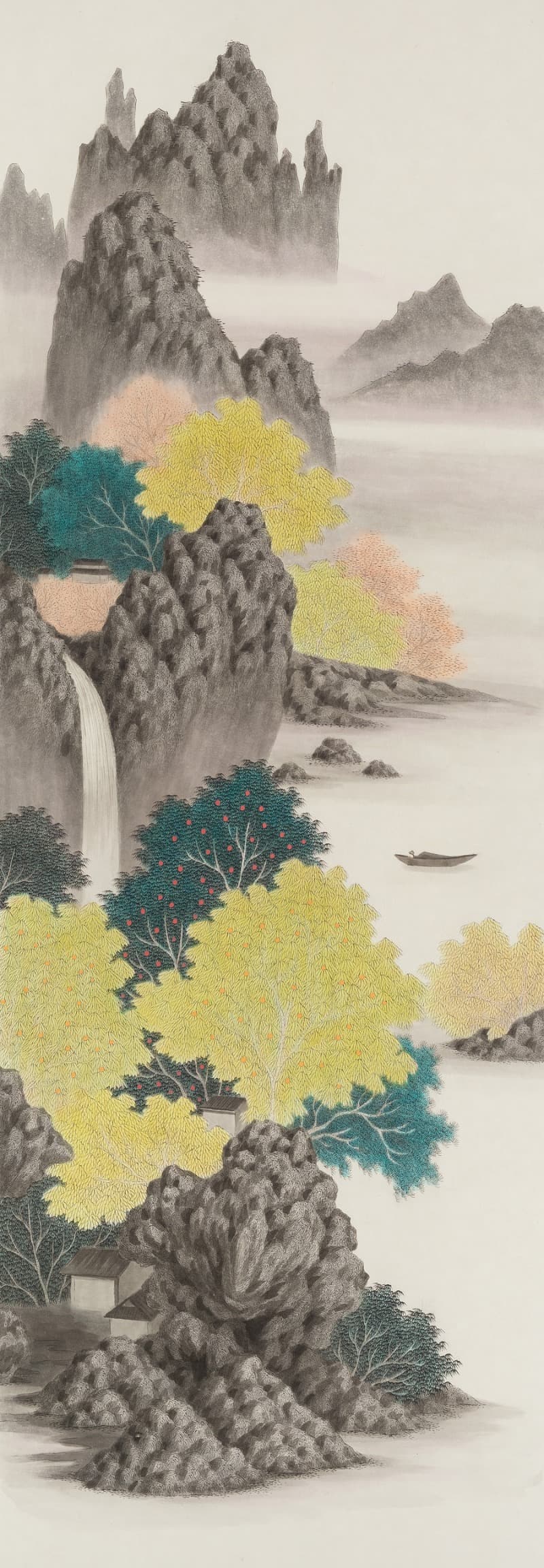 심경 · 장지에 먹과 채색 · 70×200cm(8폭) · 2018 · heart and soul · food and color on the ground