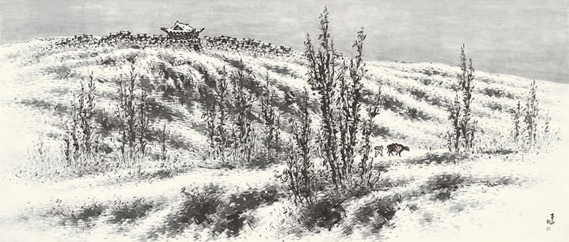 이상범 설경 (雪景) · 종이에 수묵담채 · 90 x 213cm · 1960년대 · Lee Sang-beom Sul Kyung · ink-and-mortar fence on a piece of paper.