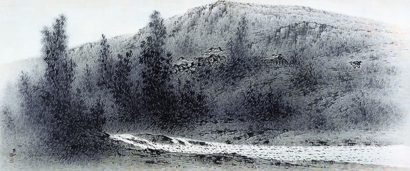 이상범 산가청운 (山家淸韻) · 종이에 수묵담채 · 82 x 196cm · 1960년대 · Lee Sang-beom's Sangga Cheongun · ink-and-mortar fence on a piece of paper.