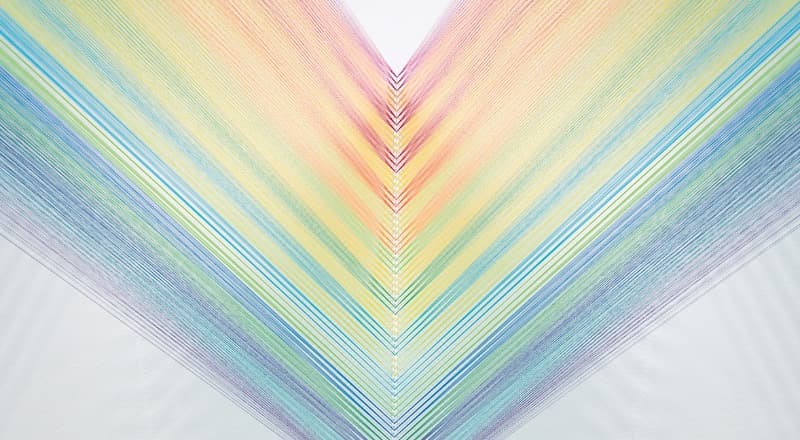 Plexus No. 40 · gutermann thread_painted wood and  hooks · site specific installation at PARADISE ART APACE · 2019 · Plexus No. 40 · gutermann thread_painted wood and  hooks