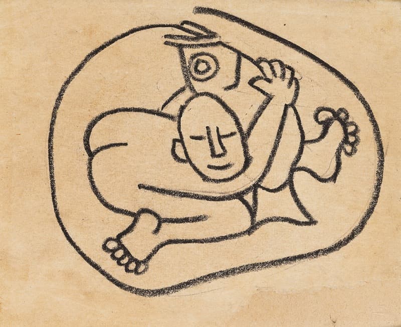 이중섭 물고기와 동자 · 종이에 콘테 · 10.1×12.5cm · 1952 · Lee Joong Sub_fish and protons · piece of paper