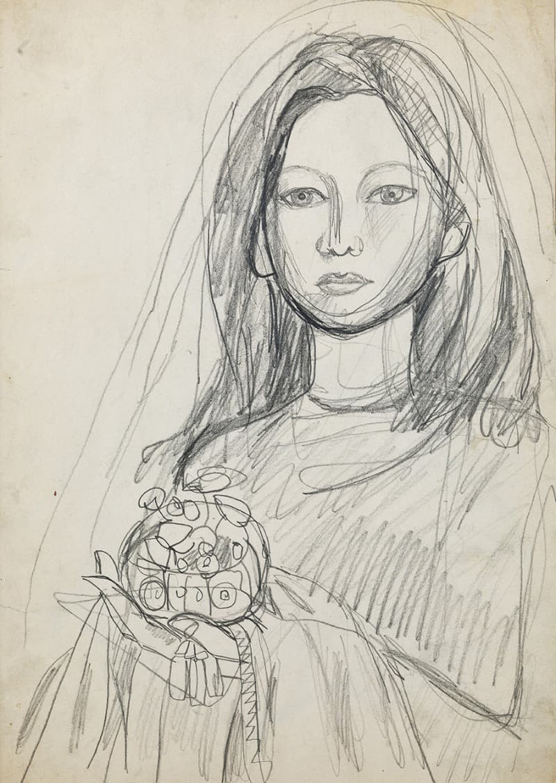 천경자 자화상 · 종이에 연필 · 35.2×25.3cm · 연도미상 · Chun Kyung Ja self-portrait · pencil on paper