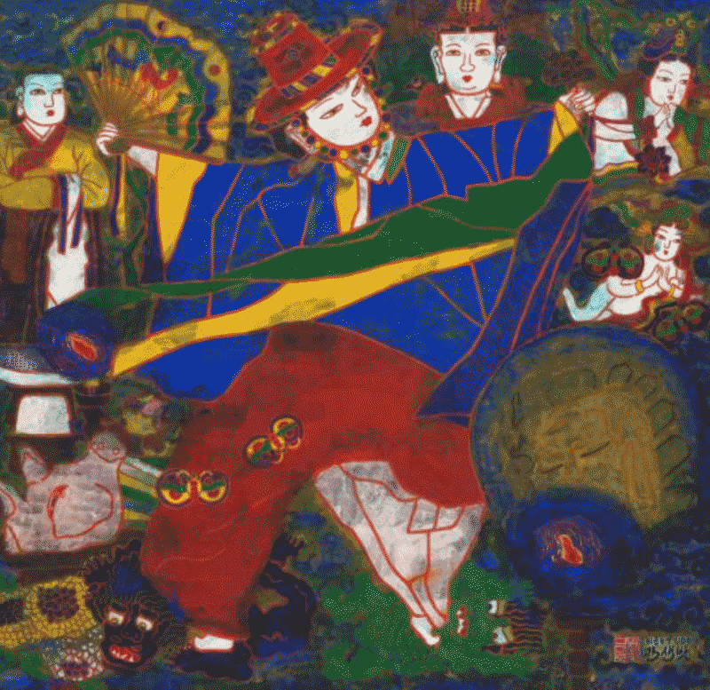 무당12 · ink. color on paper · 136 x 137cm · 1984