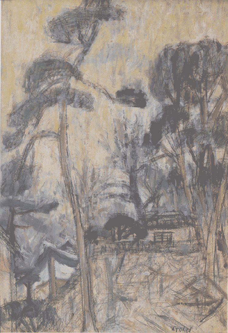 이중섭_정릉풍경 · 종이에 연필. 크레용. 유채 · 43.5×29.3cm · 1956 · Lee Joong-sup_Jeongneung Landscape · pencil crayon and rape on paper