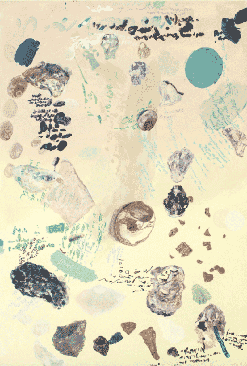 김령문_무제 · 캔버스에 아크릴채색.  페인트마커.  잉크.  수채 · 150×100cm · 2015