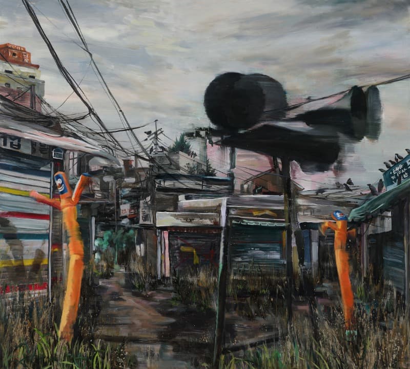 뜻밖의 사이렌 ⓒ SongEun Art and Cultural Foundation and the Artist. All rights reserved · Oil on linen · 90cm x 100cm · 2019 · unexpected siren · Oil on linen