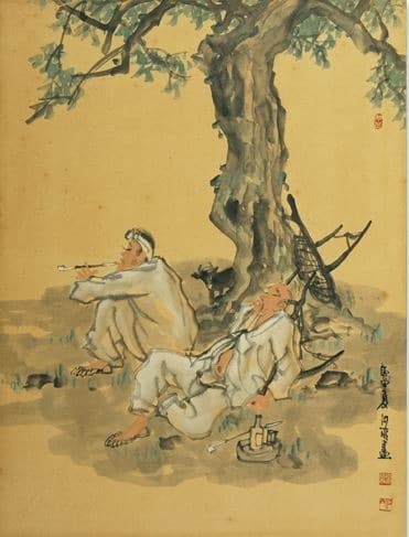 오수(午睡) · 종이위에 수묵담채 · 54x40.5cm · 1980년도