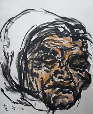 얼굴1 · 162x130cm · 1995 · 먹과 한지