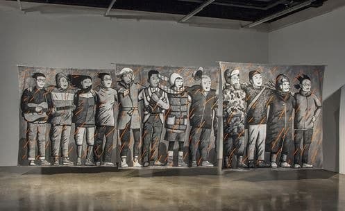 내일이 아닌 오늘을 위한 노래 · 페브릭에 블랙젯소 · 210×210cm · 2015 · A song for today