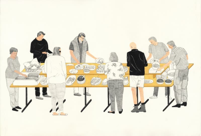 Breakfast Time · 종이 위에 연필_펜과 과슈 · 285x565 mm · 2014