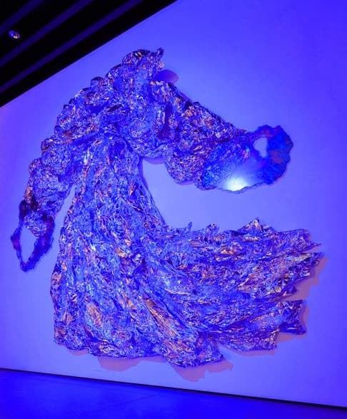 두여인 · 실사 출력 아크릴_응급 담요_목재 · 200×300cm 이내 벽면 설치 · 2019