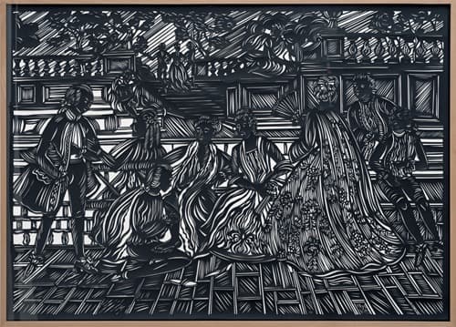 직업 치치스베오 · 흰 종이 위에 검은 오려진 종이 · 105x145cm · 2018