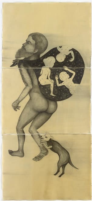 El Portador de lasEstrellas · graphite on paper  wax · 78 x 107.5 cm X 3 pieces · 2015 · El Portador de lasEstrellas
