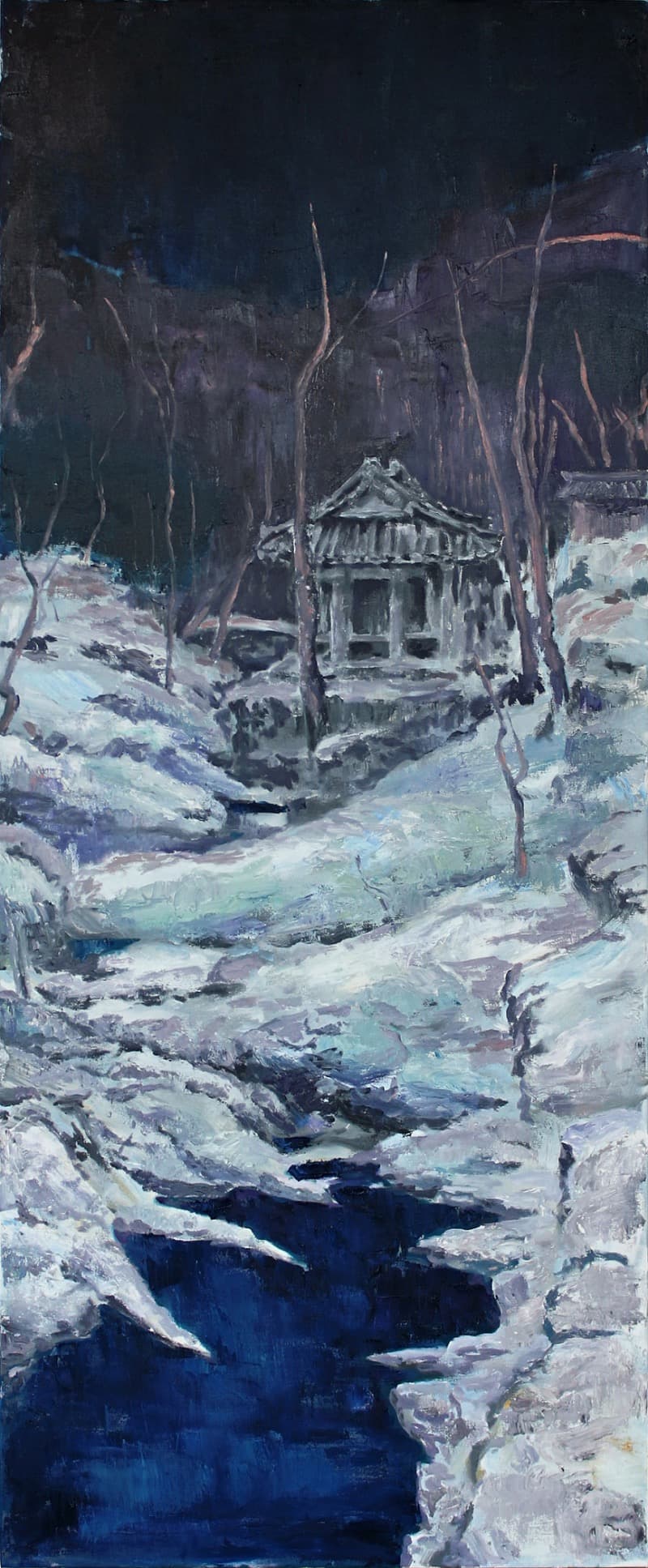 김윤섭_소쇄원 밤 · Oil on canvas · 146x60cm · 2019 · Night of Soswaewon · Oil on canvas
