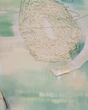 지금-둥글게 중앙으로 · 캔버스천 위에 혼합재료 · 53.2x41cm · 2019 · Now-round and round