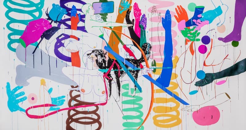 기묘한 살갗 1 · 종이에 과슈_잉크 · 131x242.5cm · 2019 · Uncanny Skin1
