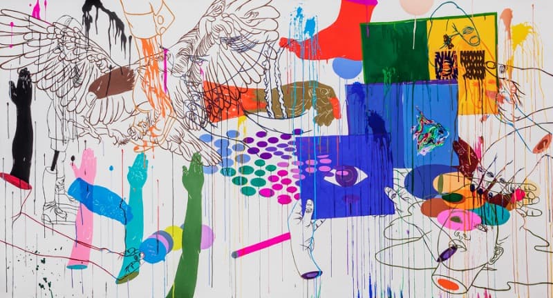 기묘한 살갗 2 · 종이에 과슈_잉크 · 131x240.6cm · 2019 · Uncanny Skin2