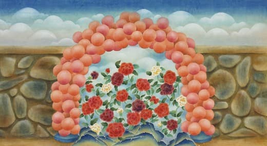 가자 행복의 나라로 (행복의 나라로 오세요1) · 한지에 분채 · 85x165cm · 2018 · Let's go!!! happy land