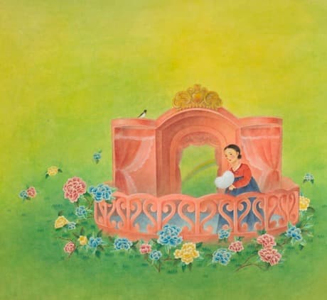 줌마의 정원 · 한지에 분채 · 73x80cm · 2019 · Garden of the woman