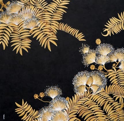 silk-tree in the Garden · 한지에 금분채색_먹 · 69x69cm · 2017 · silk-tree in the Garden