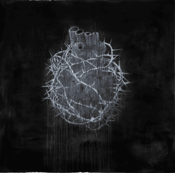 Heart of the Artist · 하드보드에 드로잉 잉크.  중국 잉크.  아크릴채색 · 130×130cm · 2018 · Heart of the Artist