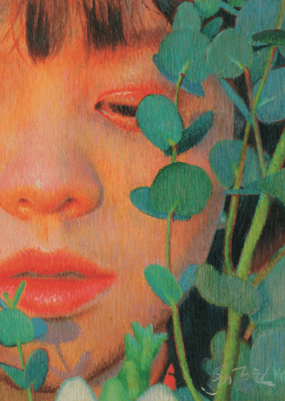 Hidden deer · Crayon on Korean paper · 29.7cm x 21cm · 2019 · Hidden deer · Crayon on Korean paper