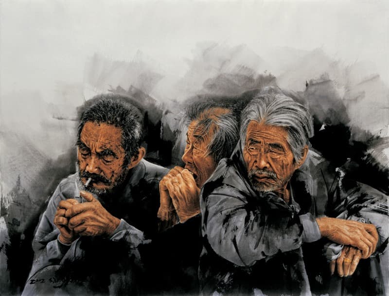 동해인 · 한지위에 먹과 유화물감 · 163x126cm · 2002 · The East Sea People · ink and oil color on paper